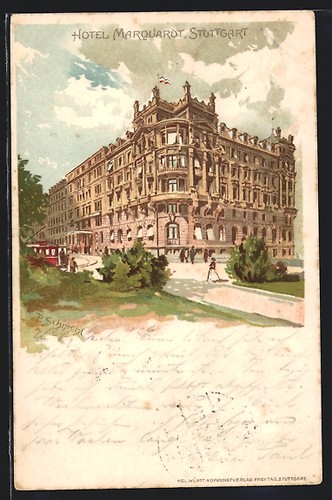 Lithograph stuttgart hotel - lithograph, stuttgart,