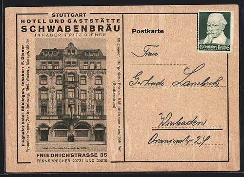 Postcard stuttgart hotel and - postcard,